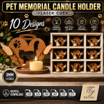Pet Memorial Candle Holder Laser Cut File | Dog Cat Remembrance Lantern SVG | Personalized Pet Loss Gift | Wooden Sympathy Candle Holder CNC Template