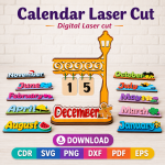 Calendar Laser Cut SVG | Perpetual Wooden Calendar File | CDR SVG PNG DXF PDF EPS