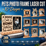 Pet Photo Frame Laser Cut File | Dog Cat Picture Frame SVG | Pet Memorial Frame DXF | Wooden Pet Portrait CNC Template