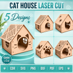 Cat Houses Laser Cut File Bundle | Wooden Cat Bed SVG | Pet House CNC Template | Cat Shelter DXF PDF EPS PNG CDR | Digital Download