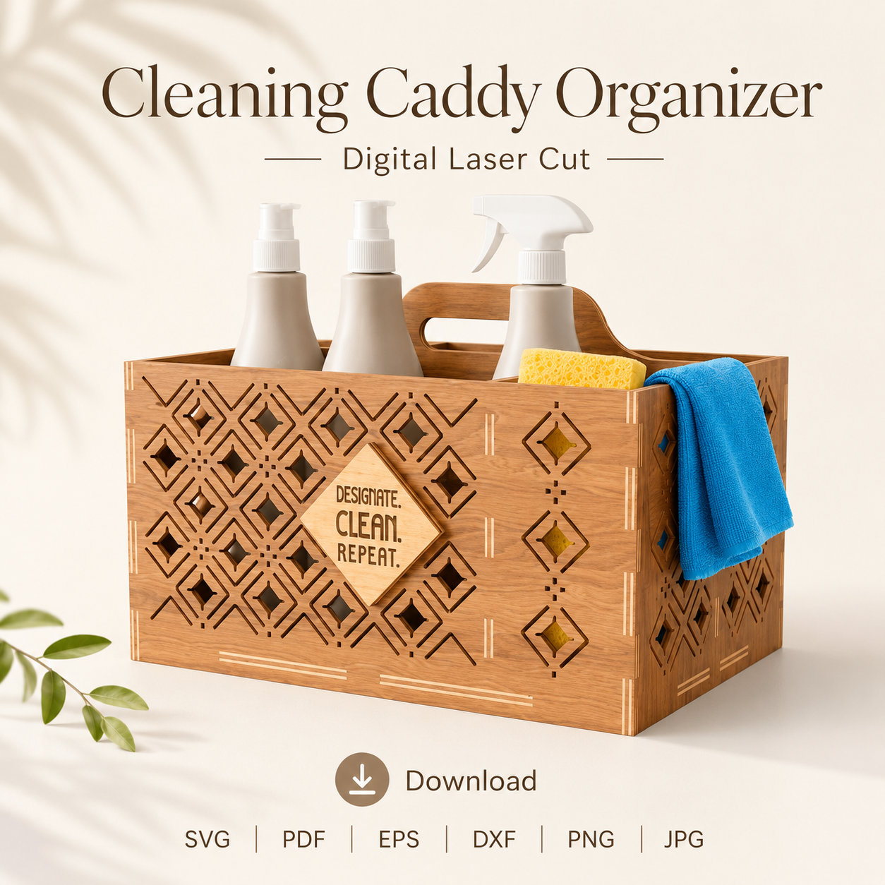 1 Cleaning Caddy Organizer Laser Cut SVG, Wooden Cleaning Supplies Holder CNC File, Storage Box DXF Digital Download - Image 1