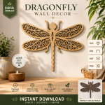 Dragonfly Laser Cut SVG Bundle, 3D Layered Dragonfly Wall Decor, Glowforge Cricut DXF EPS PNG Files