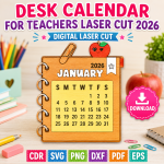 Teacher Calendar 2026 SVG | Desk Calendar Laser Cut File | Digital Download - Image 2