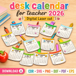 Teacher Desk Calendar 2026 SVG | Laser Cut Desk Calendar for Teacher | Classroom Decor | CDR SVG PNG DXF PDF EPS - Image 2