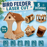 Bird Feeder Laser Cut Files Bundle | Wooden Bird House Feeder SVG | Backyard Garden Bird Feeder Template | CNC Router Glowforge Digital Download