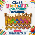 Class Birthday Calendar Laser Cut File | Classroom Birthday Board SVG | Digital Download - Image 2