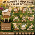 Pet Memorial Garden Stake SVG | Dog Cat Remembrance Laser Cut File | Rainbow Bridge Pet Grave Marker DXF PNG PDF EPS