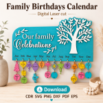 Family Birthdays Calendar Laser Cut File | Birthday Reminder Board SVG | Digital Download - Image 2