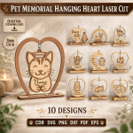 Pet Memorial Hanging Heart Laser Cut Files | Dog Cat Remembrance Ornament SVG | Pet Loss Sympathy Gift | Wooden Heart Memorial Decor | CNC Digital Download