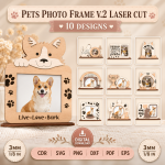 Pets Photo Frame v.2 Laser Cut SVG | Dog Cat Picture Frame CNC Files | Pet Memorial Photo Holder Template | Wooden Pet Lover Gift DXF EPS PDF
