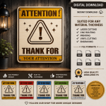 Attention Thank You Sign SVG File, Laser Cut Sign, CNC Wood Sign, Workshop Wall Decor, DXF PNG EPS PDF