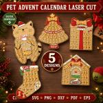 Dog Advent Calendar Laser Cut File | Christmas Pet Treat Countdown Box SVG DXF PDF | Wooden Puppy Holiday Calendar CNC Digital Download