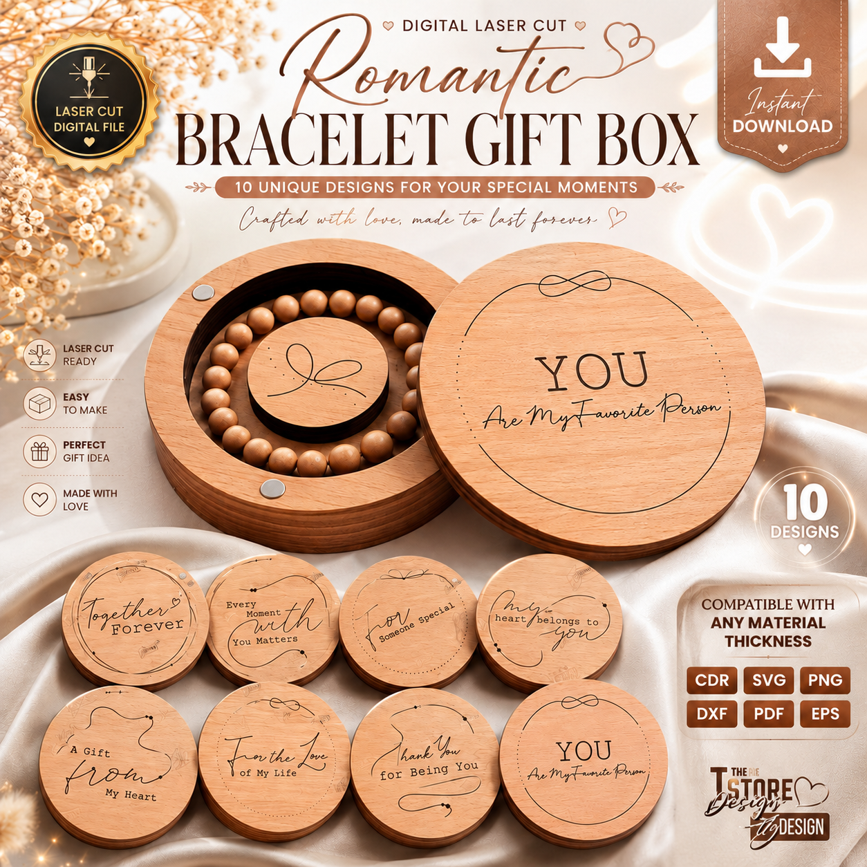 1 Bracelet Box SVG Bundle, Laser Cut Jewelry Gift Box Files, DIY Wooden Keepsake Box - Image 1