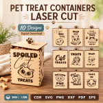 Pet Treat Containers Laser Cut Files | Dog & Cat Treat Jar SVG DXF PDF EPS | Wooden Pet Food Storage Box Template | Pet Snack Holder CNC Files