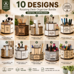 Rotating Organizer Bundle SVG Laser Cut, Wooden Desk Storage Caddy DXF, Makeup Holder, Craft Organizer Digital Download