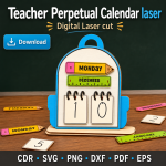 Teacher Calendar SVG | Perpetual Classroom Calendar Laser Cut File | Digital Download - Image 11