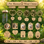 Pet Memorial Wind Chime SVG | Dog Cat Remembrance Laser Cut File | Rainbow Bridge Sympathy Gift Digital Download