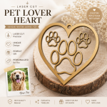 Pet Paw Heart Ornament SVG, Laser Cut Dog Paw Decor, Personalized Pet Memorial Gift, Glowforge File