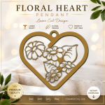 Floral Heart Ornament SVG, Laser Cut Heart Flower Design, Wooden Hanging Decor, Glowforge File, CNC DXF, Valentine's Gift SVG