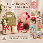 Cake Bento & Flower Holder SVG Bundle, Laser Cut Gift Box Files, DIY Birthday Gift Display