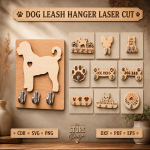Dog Leash Hanger Wall Mounted | Pet Leash Holder Organizer with Hooks | Entryway Dog Collar Rack & Key Holder | Dog Lover Gift Idea