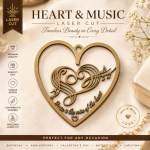 Music Heart Ornament SVG, Laser Cut Heart Music Design, Musical Wall Decor, Music Lover Gift, CNC Cut File, Glowforge SVG, Wood Laser Cut