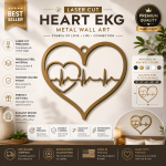 Heartbeat Heart SVG Laser Cut File, Nurse Gift, Medical Wall Decor, Heartbeat Line Art SVG, CNC DXF, Glowforge, Plasma Cut Design