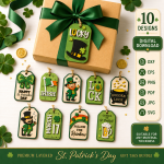 St Patricks Day Gift Tags Bundle Laser Cut File, Irish Shamrock Favor Tag SVG DXF, Lucky Charm Wood Tag Template, Glowforge CNC Digital Download