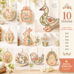 Easter Embroidery Blanks Bundle Laser Cut Files | Easter Ornament SVG DXF | Bunny Egg Embroidery Blanks | DIY Easter Decor Glowforge CNC Files