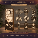 Starry Moon Night Light Laser Cut Files | Wooden Lantern SVG DXF Bundle | DIY Celestial Lamp CNC Glowforge Template