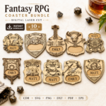 DND Dice Coasters SVG, Laser Cut Drink Coaster Template, Board Game Gift Digital File DXF PDF