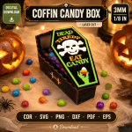 Halloween Coffin Favor Box SVG | Laser Cut Candy Holder DXF PDF | Gothic Treat Box Template | Spooky Gift Packaging - Image 2