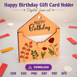 Birthday Gift Card Holder SVG | Happy Birthday Laser Cut File | Digital Download - Image 2