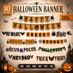 Halloween Banner SVG Laser Cut File, Spooky Party Garland Template, Haunted Pumpkin Decor, DIY Halloween Sign, DXF PDF PNG EPS Digital Download