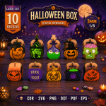 Halloween Candy Box Laser Cut Files | Spooky Party Favor Box SVG DXF EPS PDF | Pumpkin Ghost Bat Treat Box Template | Digital Download