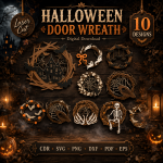 Halloween Front Door Wreath SVG Bundle | Pumpkin Ghost Bat Door Hanger Laser Cut Files | Fall Porch Decor Digital Download