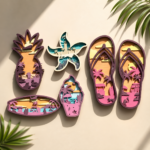 Tropical Beach Lantern SVG Bundle, Layered Wood Laser Cut Files, Summer Vacation Decor, Pineapple Flip Flop Starfish SVG for Glowforge - Image 2