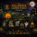 Halloween Garden Stake SVG Files | Spooky Yard Signs DXF CNC | Pumpkin Ghost Bat Witch Laser Cut Outdoor Decor
