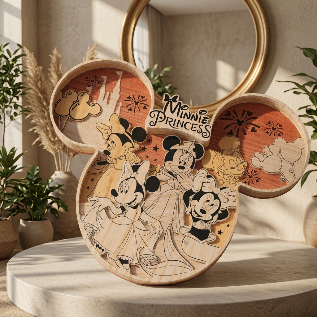 1 Princess Mouse Head SVG Bundle | 3D Multilayer Princess Laser Cut File | Cartoon Wall Decor | Glowforge LightBurn Wood Art - Image 1