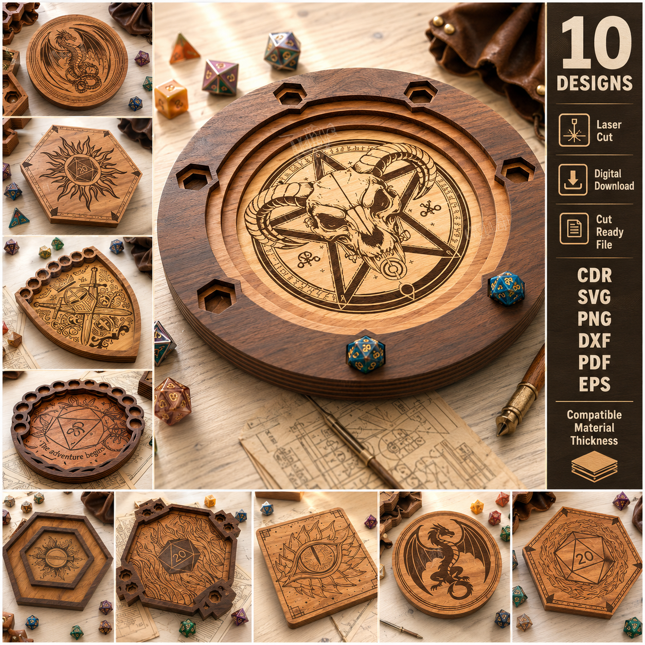 1 Dice Holder Laser Cut SVG, Dice Tray Template, DnD Dice Storage Box, Tabletop Game Accessory, CNC Glowforge Digital Files - Image 1