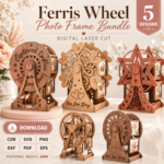 Ferris Wheel Picture Frame SVG Bundle, Laser Cut Photo Holder Template, DIY Family Keepsake