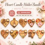 Heart Candle Holder Laser Cut Files, SVG DXF PDF Bundle, Romantic Gift Template, Instant Download