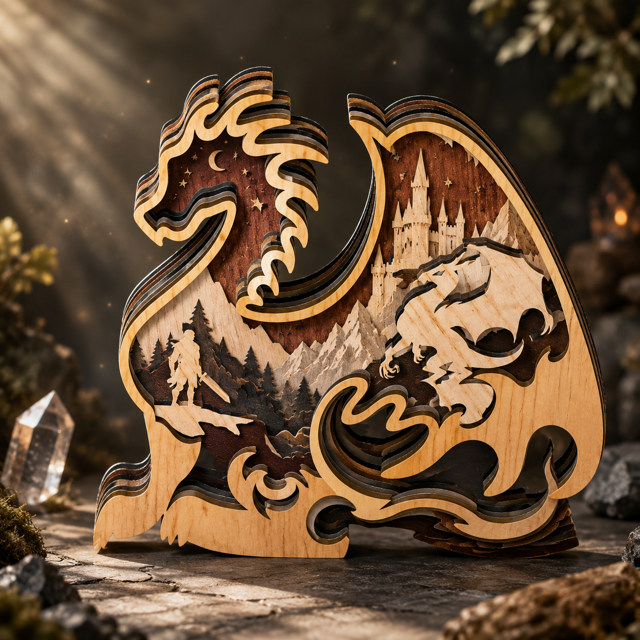 1 Dragon Knight Fantasy Laser Cut SVG | Multilayer Wooden Engraved Wall Decor | 3D Layered Wood Craft File DXF EPS PNG AI - Image 1