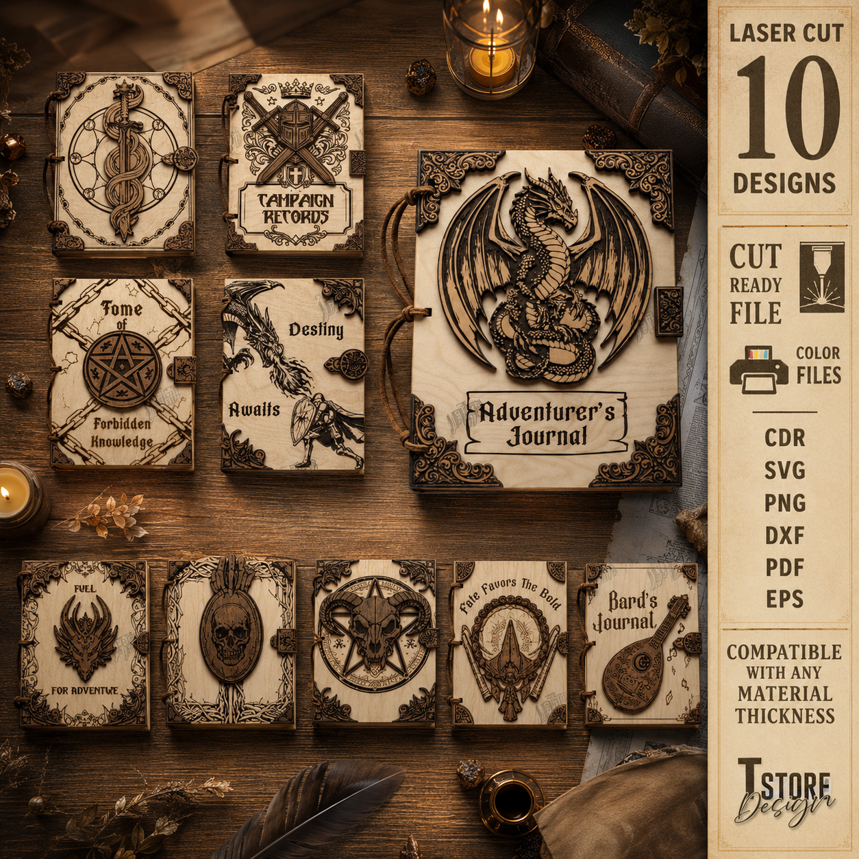 1 Dragon Notebook Laser Cut SVG, Fantasy Journal Cover DXF, Wooden Book Cover Template, Dragon Diary File, Digital Download CNC Glowforge - Image 1