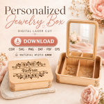 Jewelry Box Laser Cut Files, SVG DXF PDF Bundle, Wooden Mirror Organizer, Instant Download - Image 2