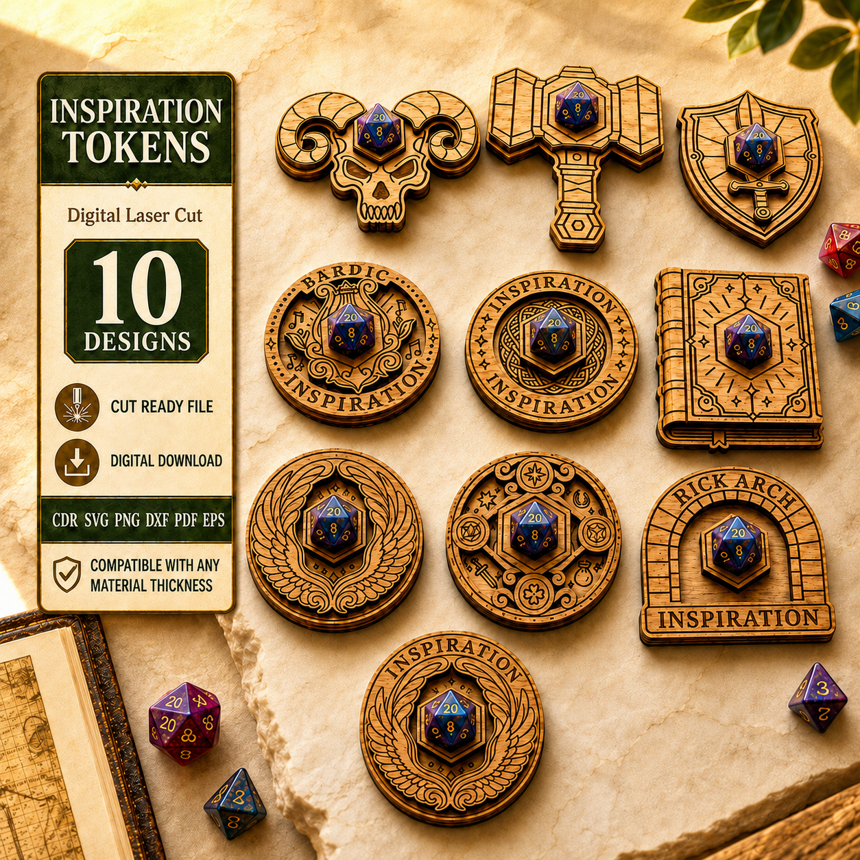 1 Inspiration Token Set SVG, Wooden Affirmation Coins, Motivational Gift Tokens Laser Cut Digital File - Image 1