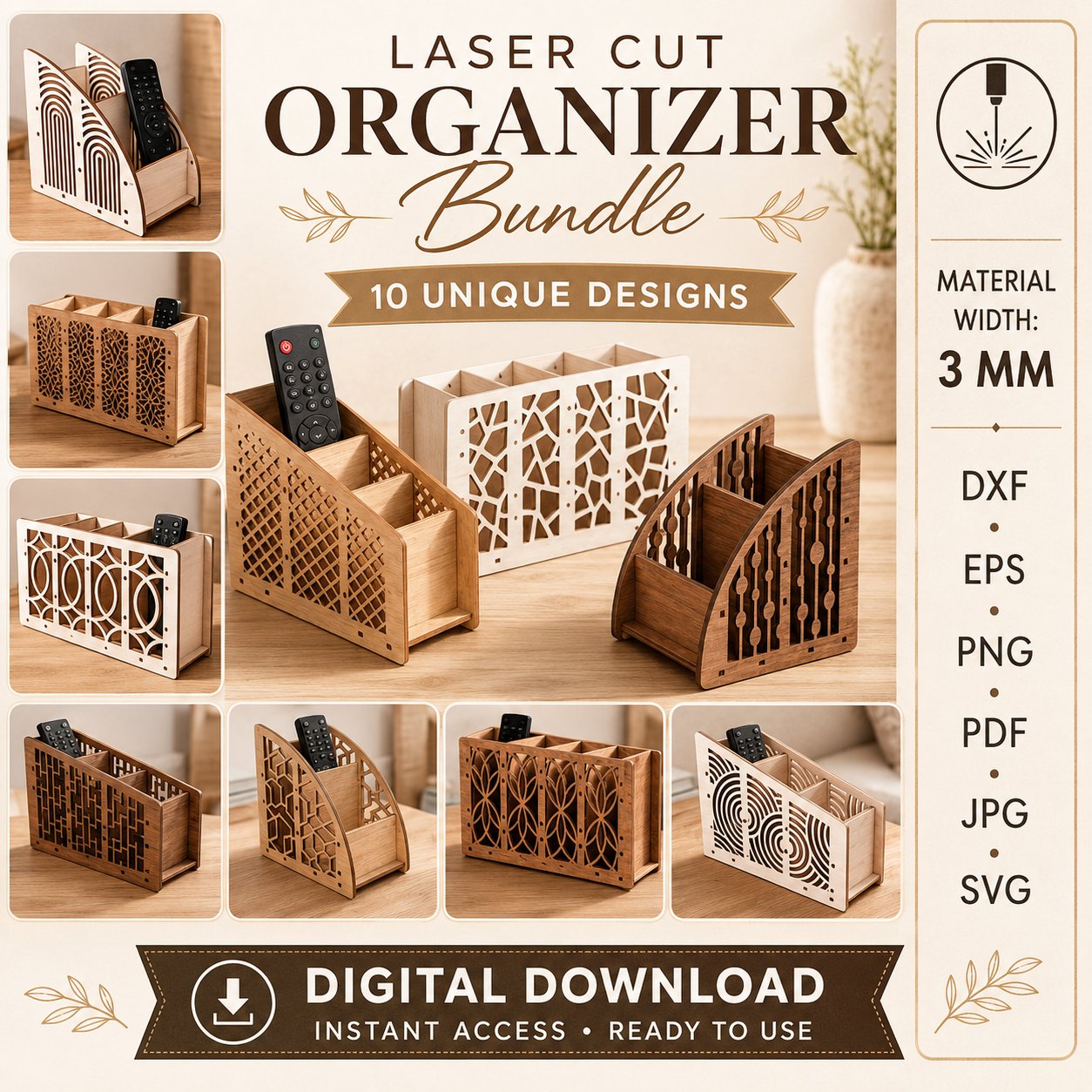 1 Remote Control Holders Bundle Laser Cut Files, Wooden Remote Caddy SVG DXF, TV Organizer Box, Living Room Storage Digital Download - Image 1