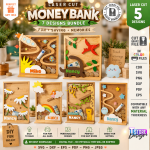 Money Box Laser Cut Bundle, Coin Drop Bank SVG, Wooden Piggy Bank DXF, Kids Savings Bank CNC Template Files