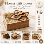 Flower Gift Boxes Laser Cut Bundle, Floral Box SVG, CNC Gift Box Template, Wedding Favor Box, DXF EPS PDF PNG Digital Files