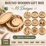 Round Wooden Gift Box Bundle SVG | CNC Laser Cut File, Wooden Keepsake Box Template, Gift Box DXF PDF Digital Download
